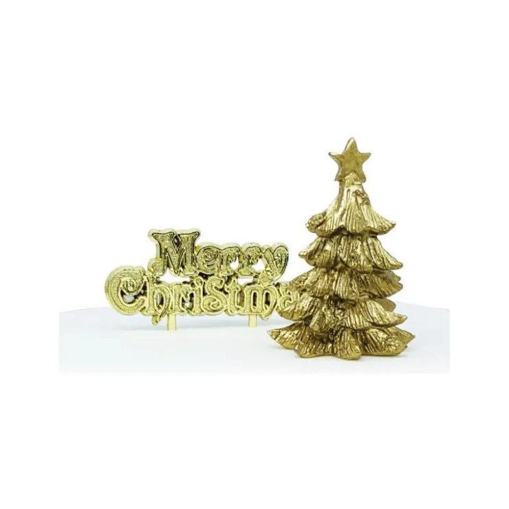 Lot de 2 décorations : Sapin doré en résine + Merry Christmas*Guy Demarle Flash Sale