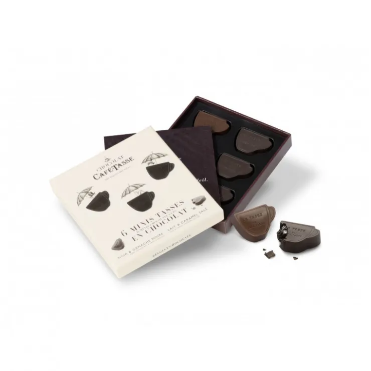 6 mini tasses en chocolat : 3 lait fourrées caramel, 3 noir fourrées ganache noire*Guy Demarle Sale